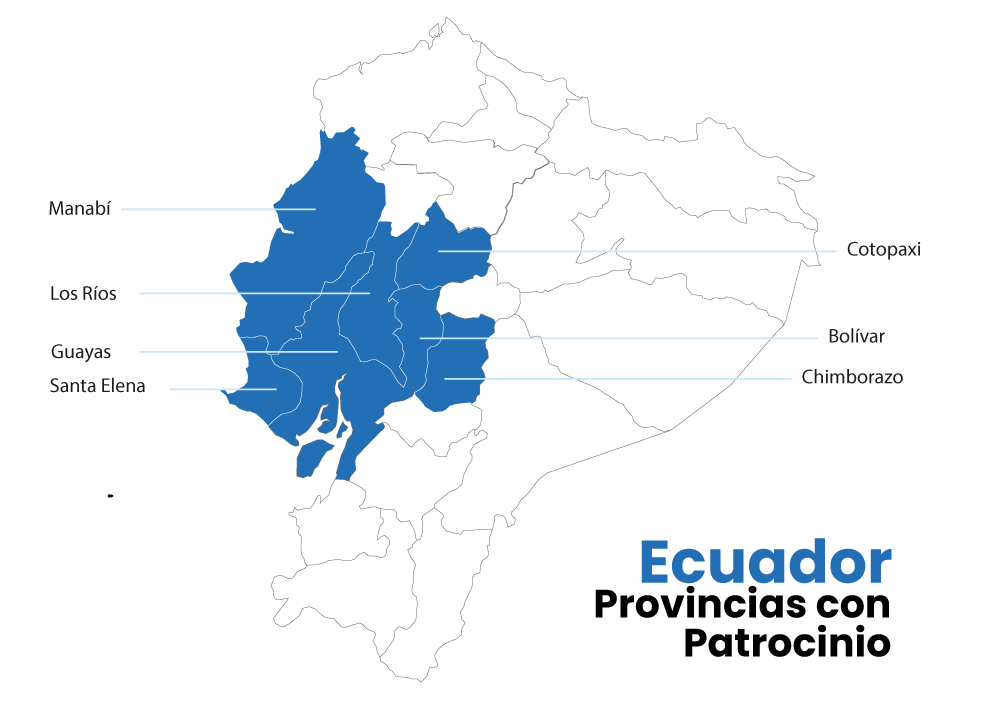 Mapa de Ecuador con las zonas donde Plan International apoya a las niñas y sus comunidades.